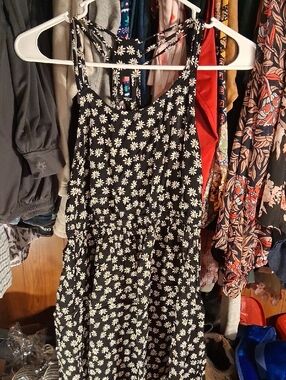 Forever 21 Black Daisy Print Dress with Yellow Centers